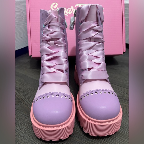 NIB Dolls Kill / Sugar Thrillz Bubblegum Party Combat Boots - Picture 4 of 10